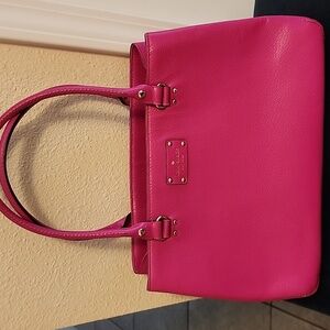 Kate Spade Pink Leather Satchel Tote with Gold Gameplate